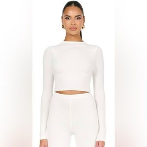 Naked Wardrobe Women's Size M The NW Long Sleeve Mock Neck Crop Top White